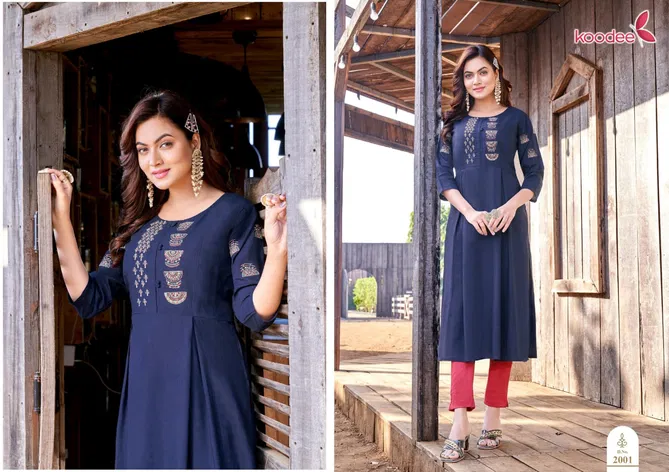 Morni Vol 2 By Koodee Rayon Embroidery Designer Kurtis Wholesale Shop In Surat